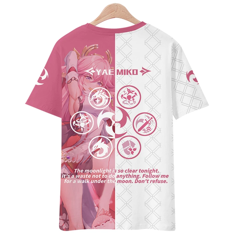 Genshin Impact Animação T-shirt de manga curta para homens e mulheres, manga curta, gola redonda, meia manga, roupas para dor cosplay, shorts Shenzi