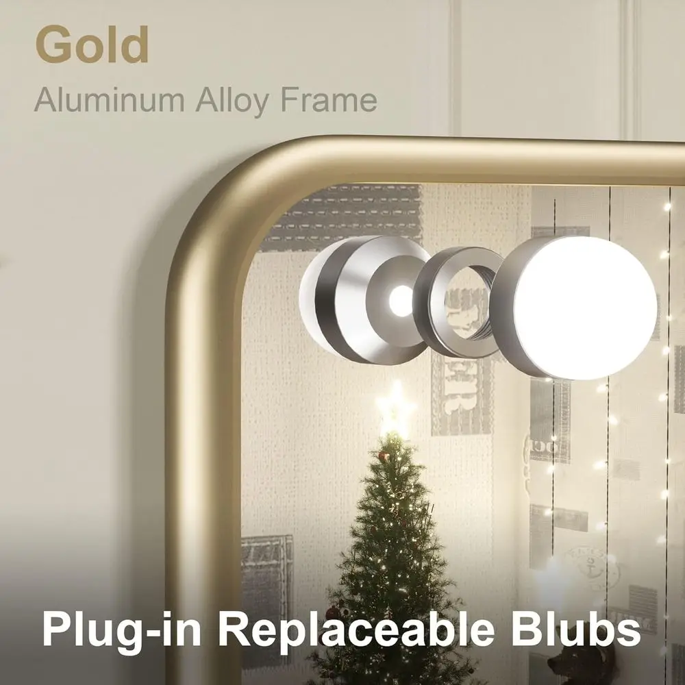 مرآة زينة مضيئة على طراز هوليوود مع 15 لمبة LED، 3 ألوان، منفذ USB، 23 × 18 #5