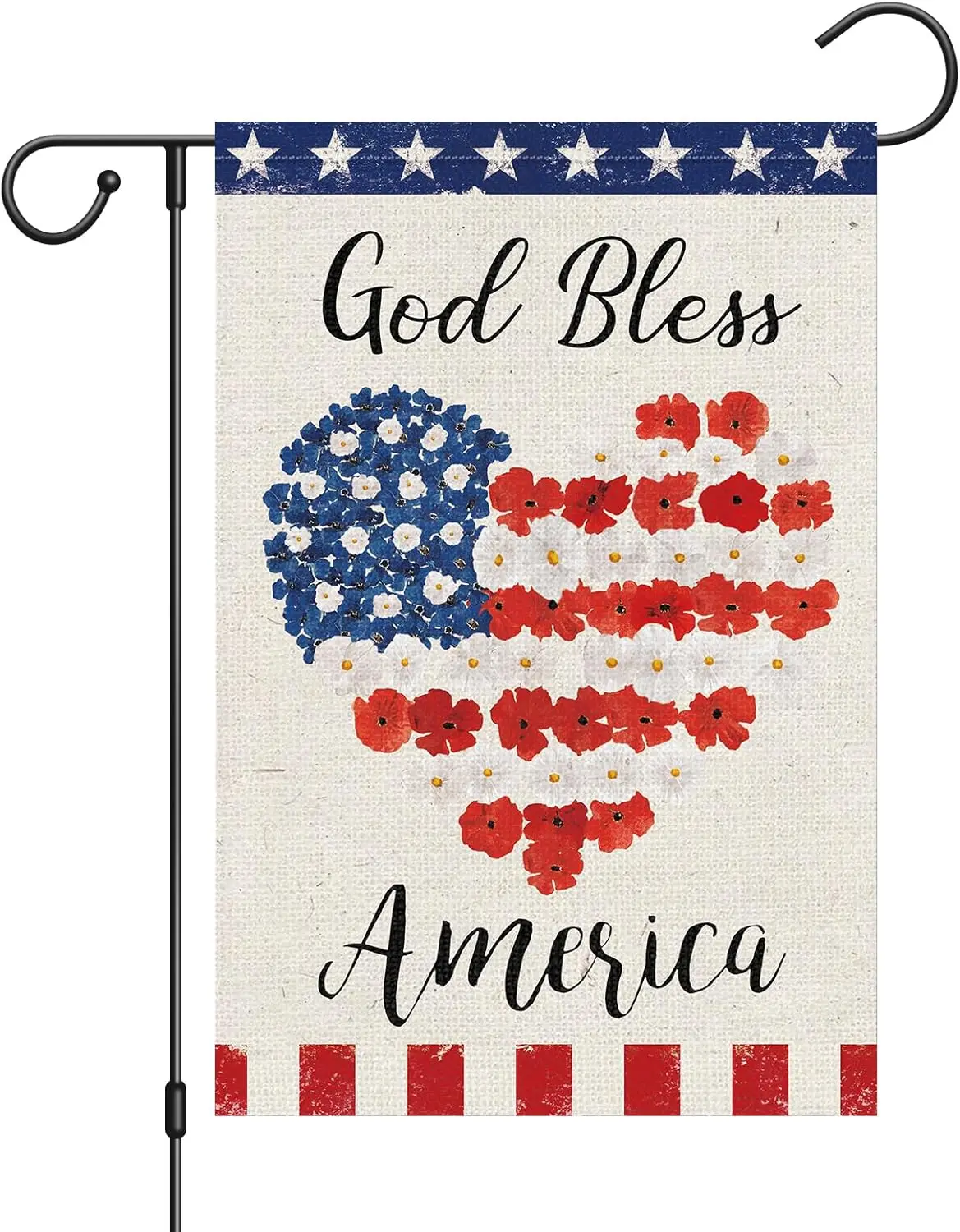 Louise Maelys God Bless America Garden Flag 4th of July Love Heart Patriotic 12x18 Inch Double Sided Independence Day Floral WWP