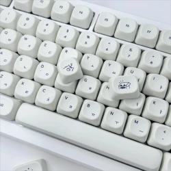 Korean Keycap Cute Cat Theme Round Key Cap MOA Profile PBT Thermal Sublimation Milk White Hangul Keycaps for Mechanical Keyboard