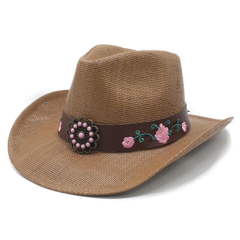 Western Cowboy Hat for Men and Women, Outdoor Sun Hat, Hard Brim Cowboy Straw Hat, Ethnic Style Top Hat