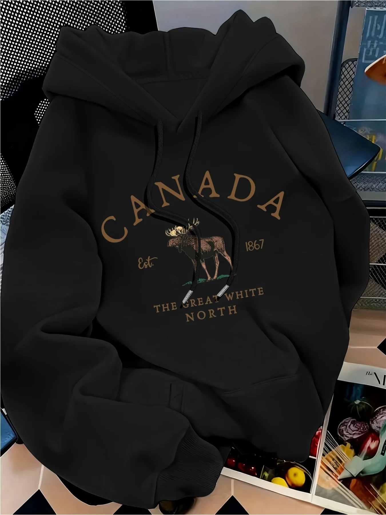 Men's Black Hoodie 2025 Fashion Letter Printed Long Sleeve Loose Edition Machine Washable Autumn/Winter Knitted Casual Wear
