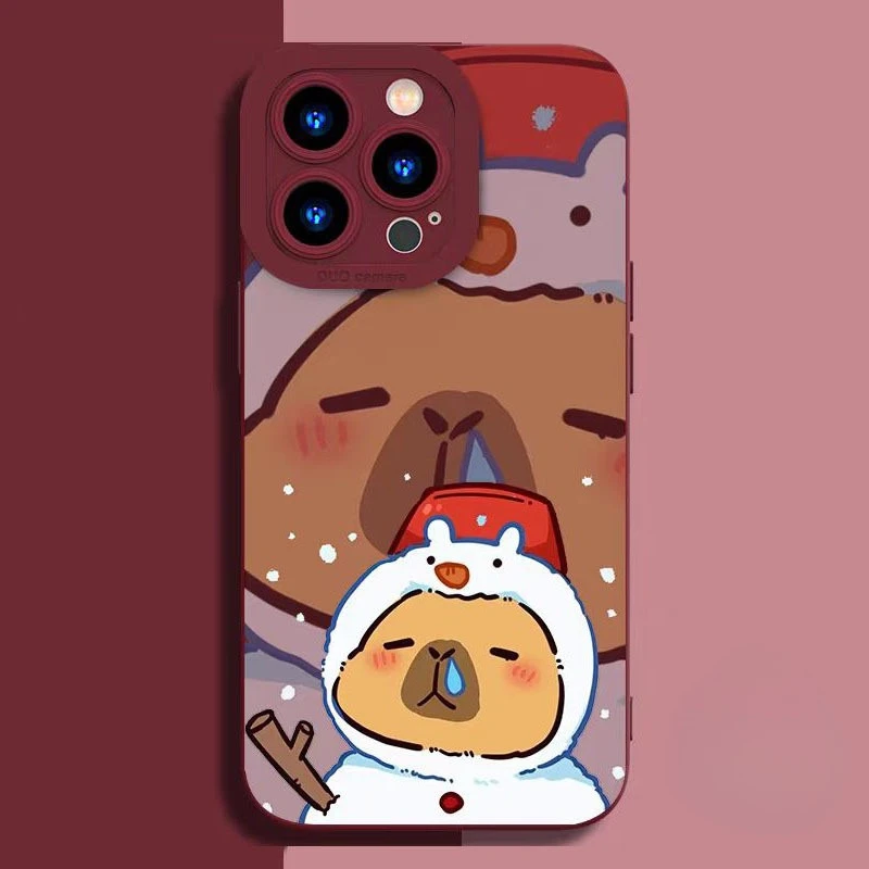 

Lovely Capybara Christmas Festival Phone Case For iPhone 12 11 Pro Max Mini X XR XS Max 8 7 6 6s Plus SE 2020 Soft Cartoon Cover