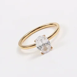 High End PVD Gold Plated Stainless Steel Shinny Oval Cubic Zirconia Engagment Wedding Ring for Women