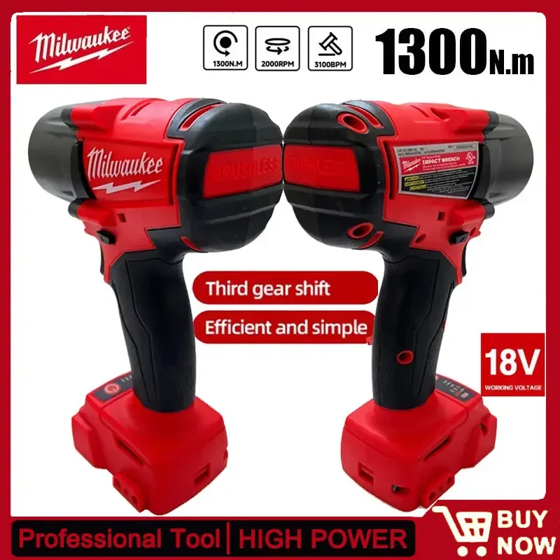 Milwaukee 1300NM Akku-Elektroschrauber, großes Drehmoment, bürstenloser Schlagschrauber, Auto-LKW-Reparatur-Elektrowerkzeuge für 18 V-Batterie