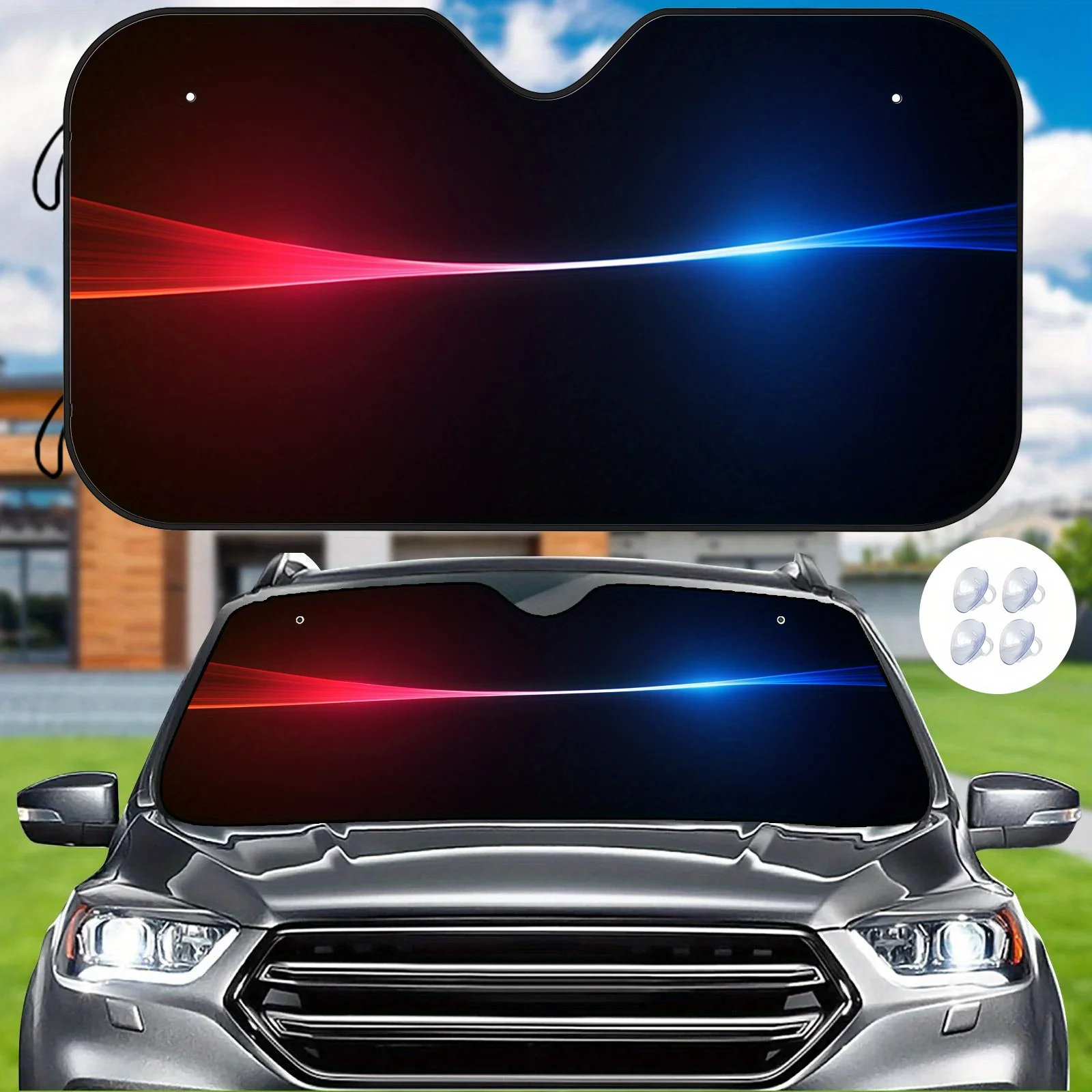 

1pc Car Windshield Sunshade With Red To Blue Gradient Design - Heat Insulation & Scratch-Resistant UV Protection, Adjustable Str