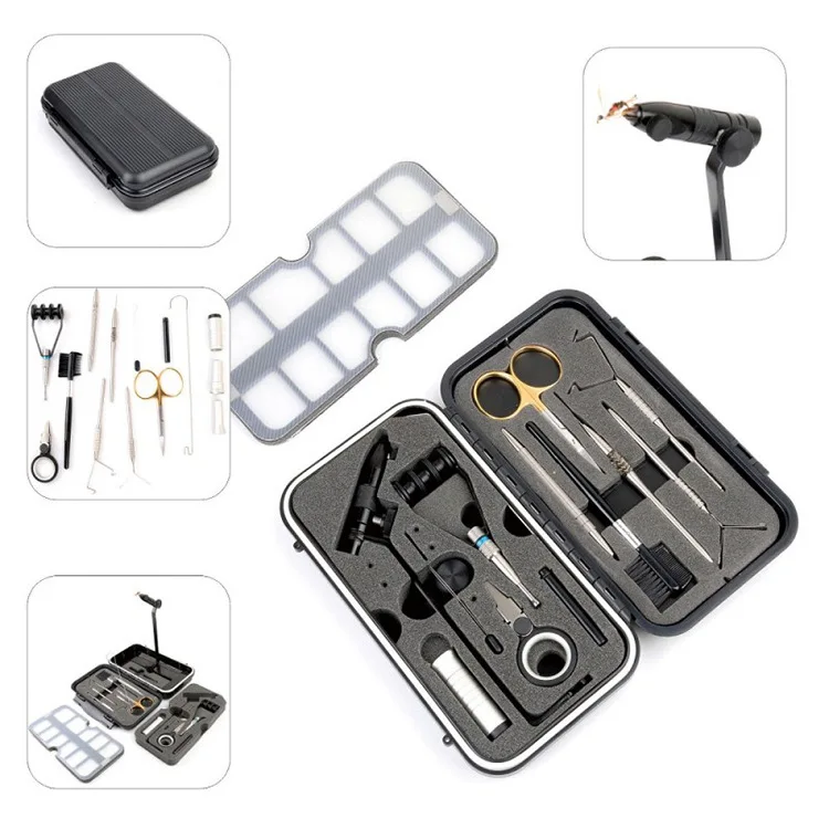 Wholesale Fly Tie System Fishing Hook Tray Shuttle Core Rack Fly Tie Tool Set Tie Scissors Fly Fishing Vice Mini