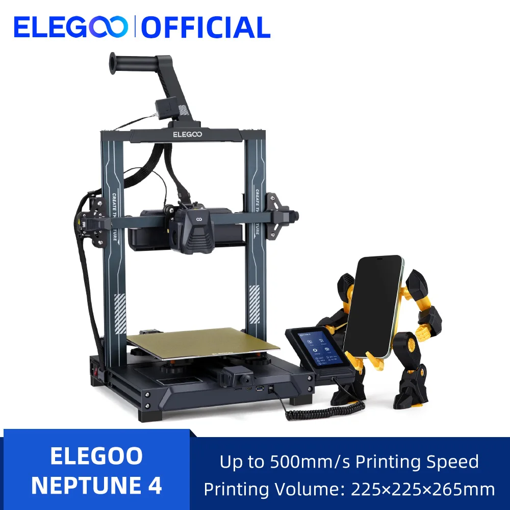 ELEGOO NEPTUNE 4 FDM 3D Printer with Up to 500mm/s High-Speed,121-Point Auto Bed Leveling, Printing Size of 225x225x265mm