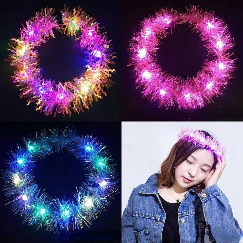 20pcs LED Luminous Glowing Gold Silk Colorful Garland Light up Wreath  Bar Christmas Costume Party Birthday Wedding Cosplay