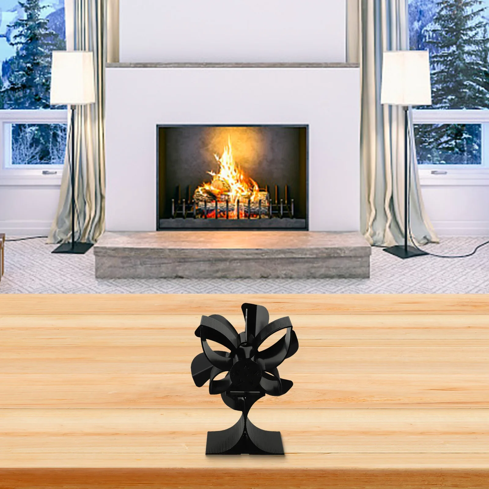 6 Blade Fan Fireplace Fan Operating Temperature Range 50 C To 350 C Thermoelectric Module 185MM Winter Warming