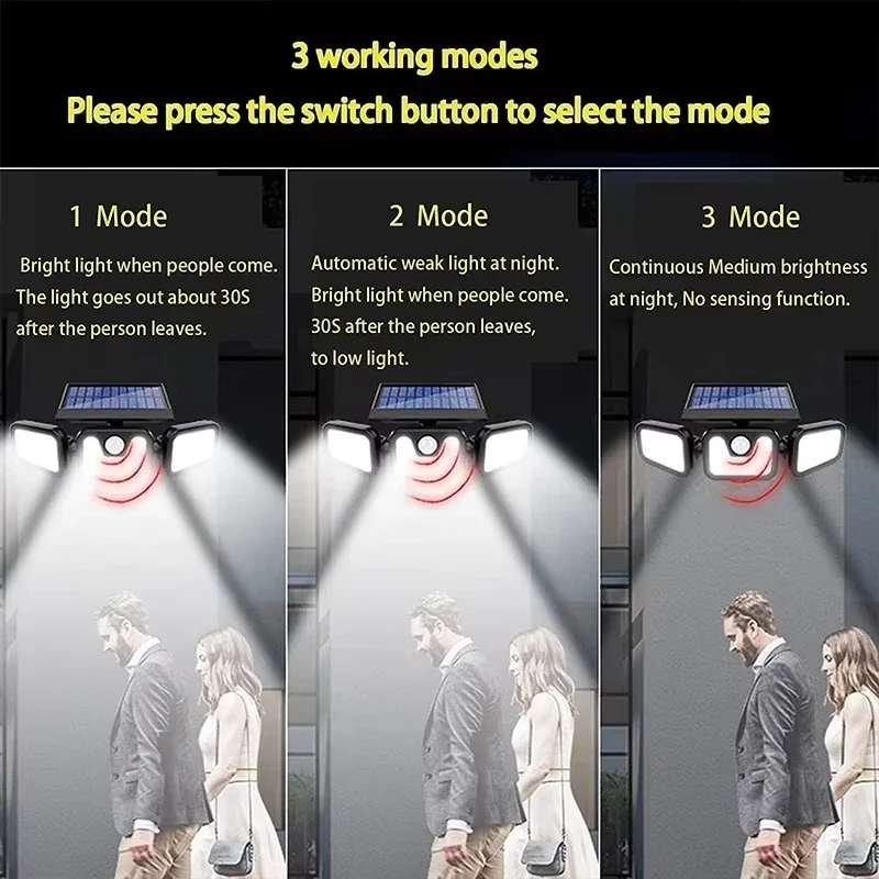 Led Solar Light Outdoor Motion Sensor Human Body Sensing Adjustable Head Ip65 Waterproof Solar Three Head Wall Lamp Garden