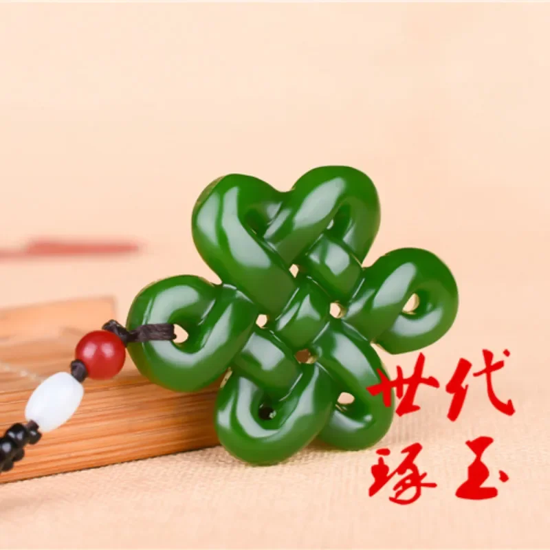 Naturalna zieleń biały Jade chiński węzeł wisiorek naszyjnik z koralików urok biżuteria dwustronne Hollow rzeźbione Amulet prezenty dla niej — zdjęcie 4
