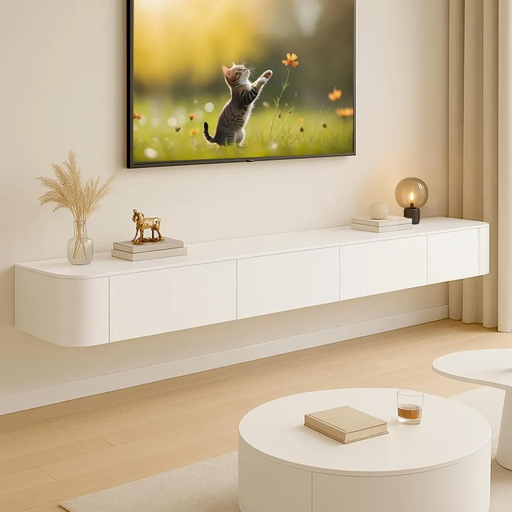 

Modern Floating TV Stand | Wall-Mounted Entertainment Media Console | Large Storage TV Bench for Living Room & Office (White, 86