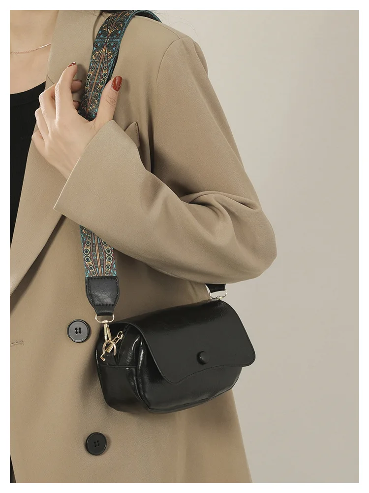 Simple Style Small Shoulder Bags For Women Solid Color Pu Leather Wide Strap Crossbody Bag Female Phone Purse Messenger Handbag