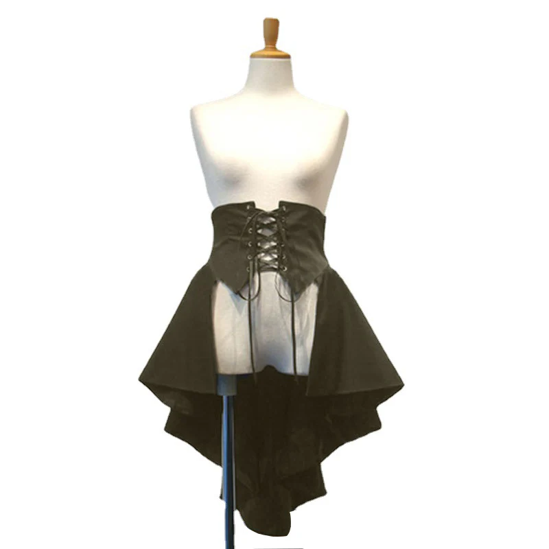 Detachable Overskirt Women Punk Swallow Tail Skirt Renaissance Pirate Costume Wrap Ruffle Skirt Gothic High Low Corset Lace Up