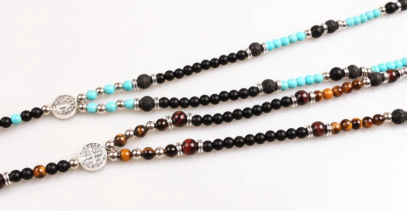 6mm Black Bead Tiger\'s eye Natural stone Long Necklace For Men