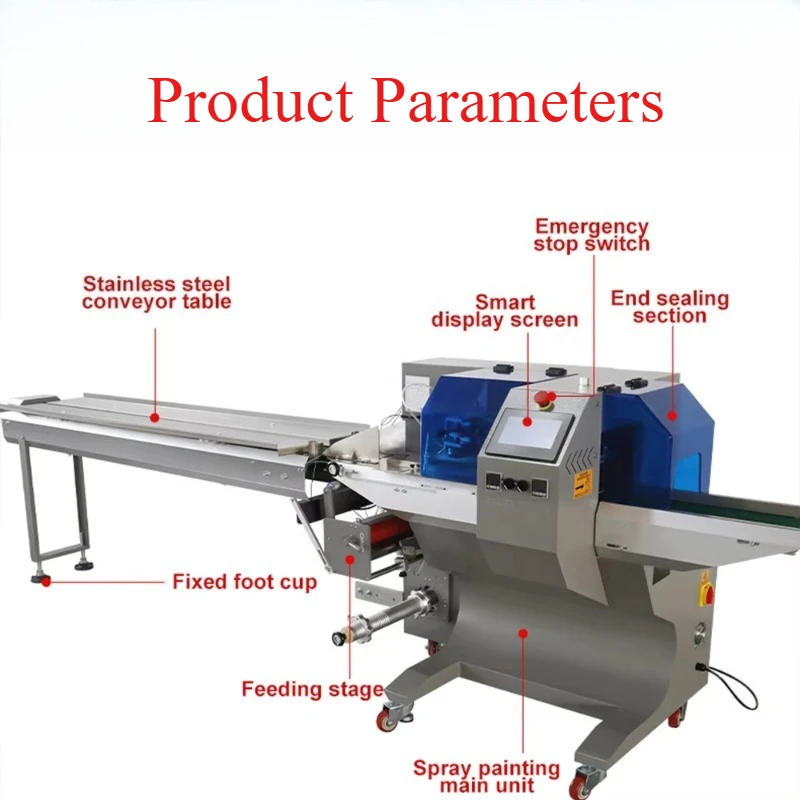 Horizontal Flow Wrapping Machine Continuous Pillow Type Packaging For Fresh Vegetables Bread Cake Biscuits And Food Products