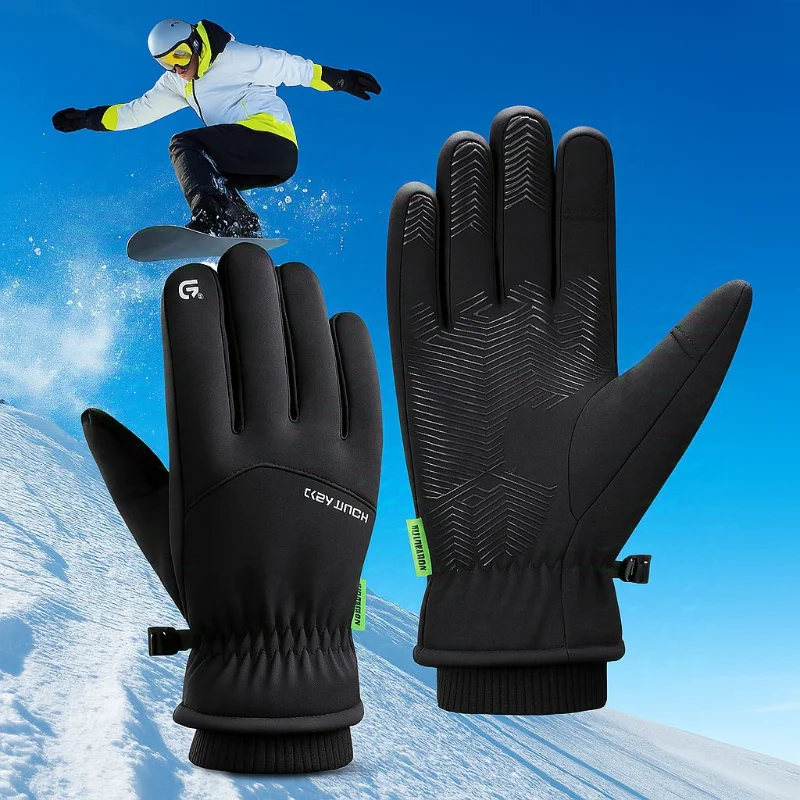 

Ski Touch Screen Black Winter Warm Full Fingers Waterproof Cycling Outdoor Sports Running Motorcycle Fleece Gloves