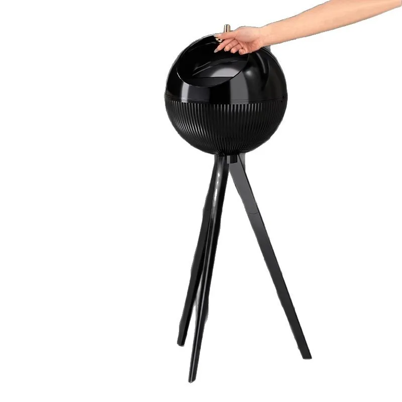 Light Luxury Tripod Trash Can with Lid, Tall Floor Standing Spherical Waste Bin for Living Room, No-Bend, Elegant Home Decor