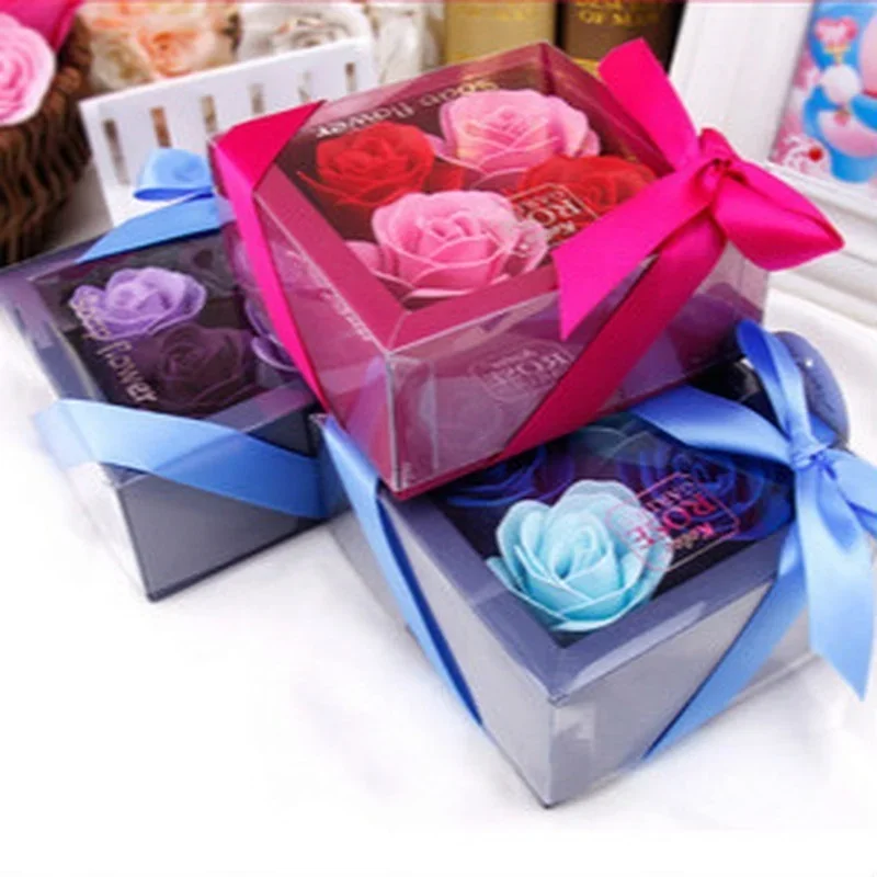 4Pcs/Box Heart-Shaped Rose Soap Flowers Romantic Wedding Party Gift Artificial Flower Decor Health Care Tool Personalized Gift