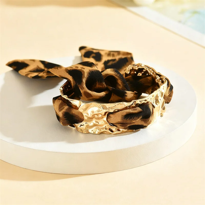 rinhoo Bracelet ouvert en soie imprimé léopard pour femmes, Vintage européen et américain, manchette à motif coloré à la mode, bijoux