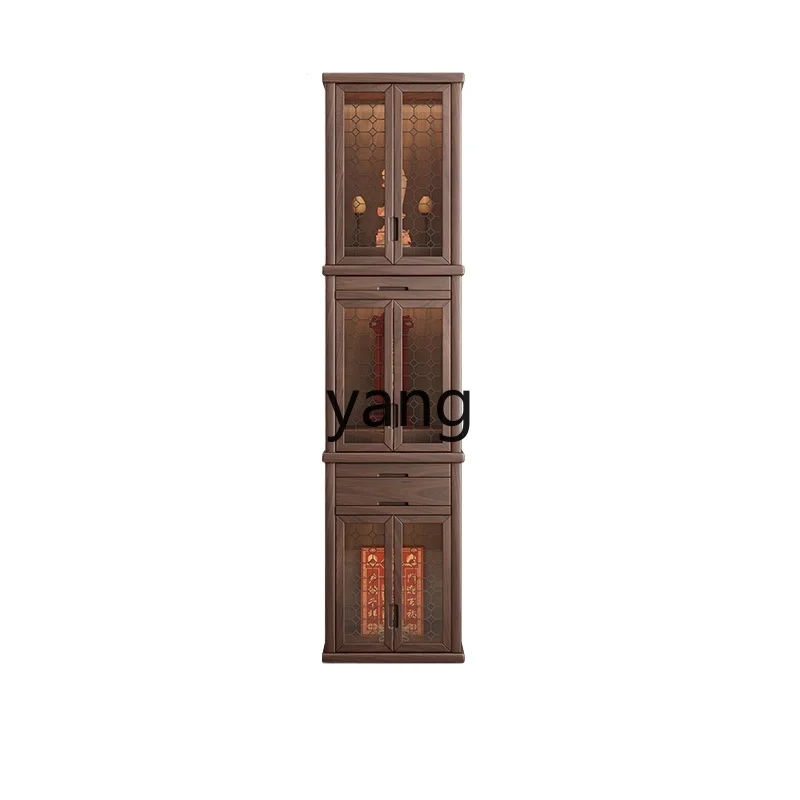 Yjq  three-layer shrine stand cabinet solid wood household living room Guanyin God of Wealth ancestor Buddhist cabinet