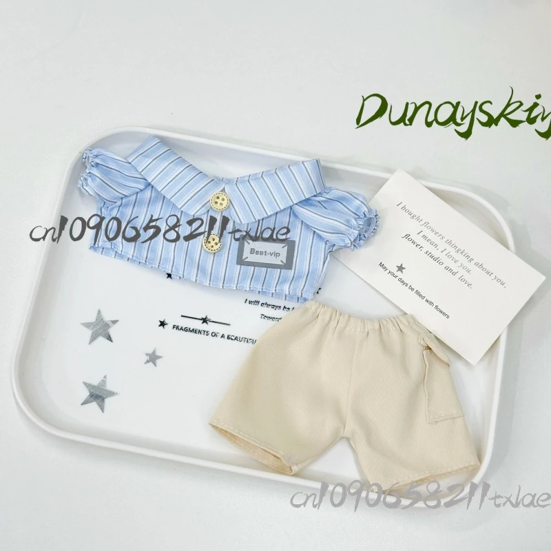 20 سنتيمتر ملابس الطفل Kawaii بنين بنات تأثيري ازياء قميص أزرق رائع الكاكي السراويل لطيف اليومية هالوين