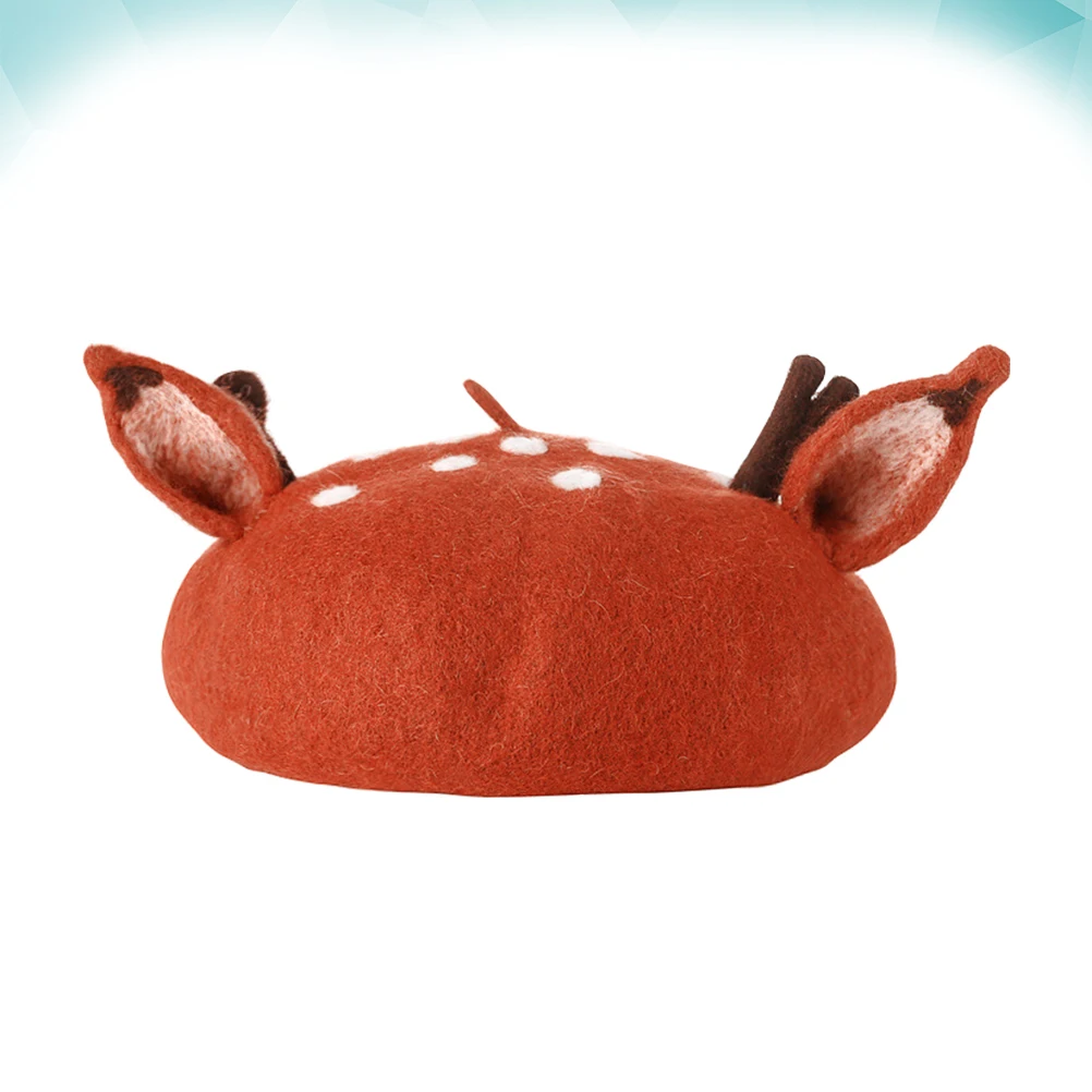 

Antler Beret Lightweight Wool Soft Women Winter Hat Warm Breathable Vintage Ladies Winter Autumn Hat Fashion Headpiece