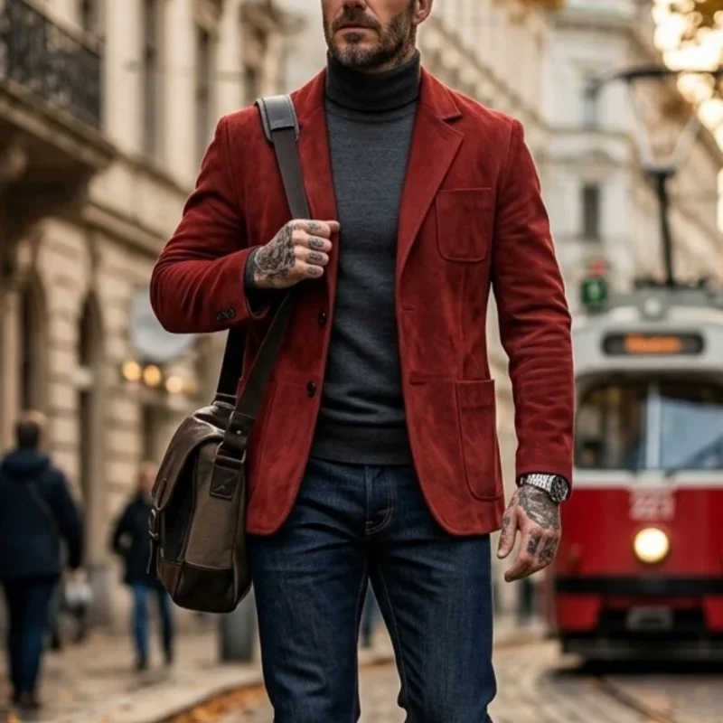 Neue Herbst/Winter Herren Leichte Wildlederjacke Business Casual Streetwear Pendler-Mantel Einfarbige Büro-zu-Straßen-Oberbekleidung für Männer – Detail 3