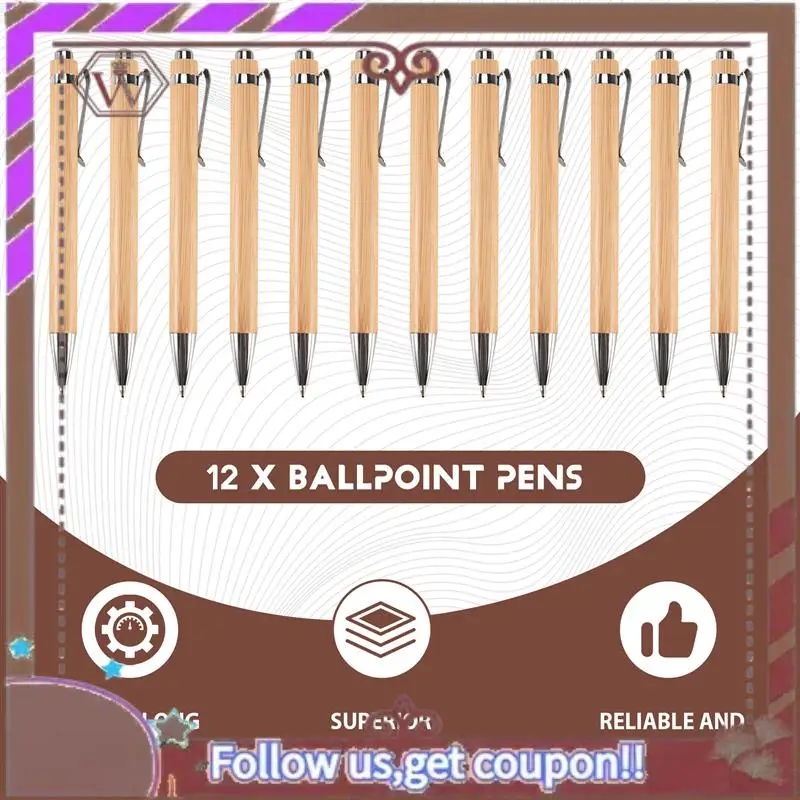 ABBG-12 piezas de bolígrafo retráctil de bambú con 24 recambios, productos de oficina, bolígrafos de bambú, bolígrafos de madera