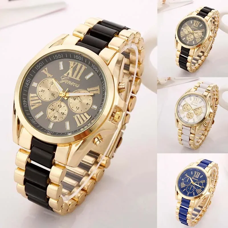 

Luxury Men Watch Geneva Golden Steel Male Quartz Watch Military Crystal Casual Wrist Watches Rhinestone Relógio Masculino