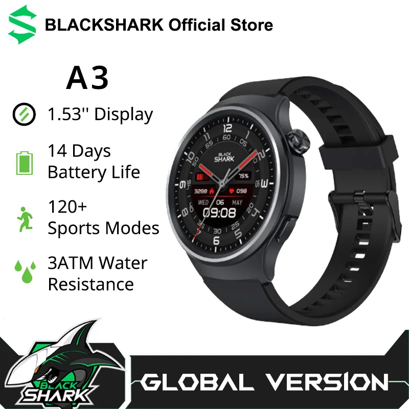 Global Version Black Shark A3 1.53'' Display Over 240 Watch Faces 3ATM 14 Days Battery Life 120+ Sports Modes Health Monitoring