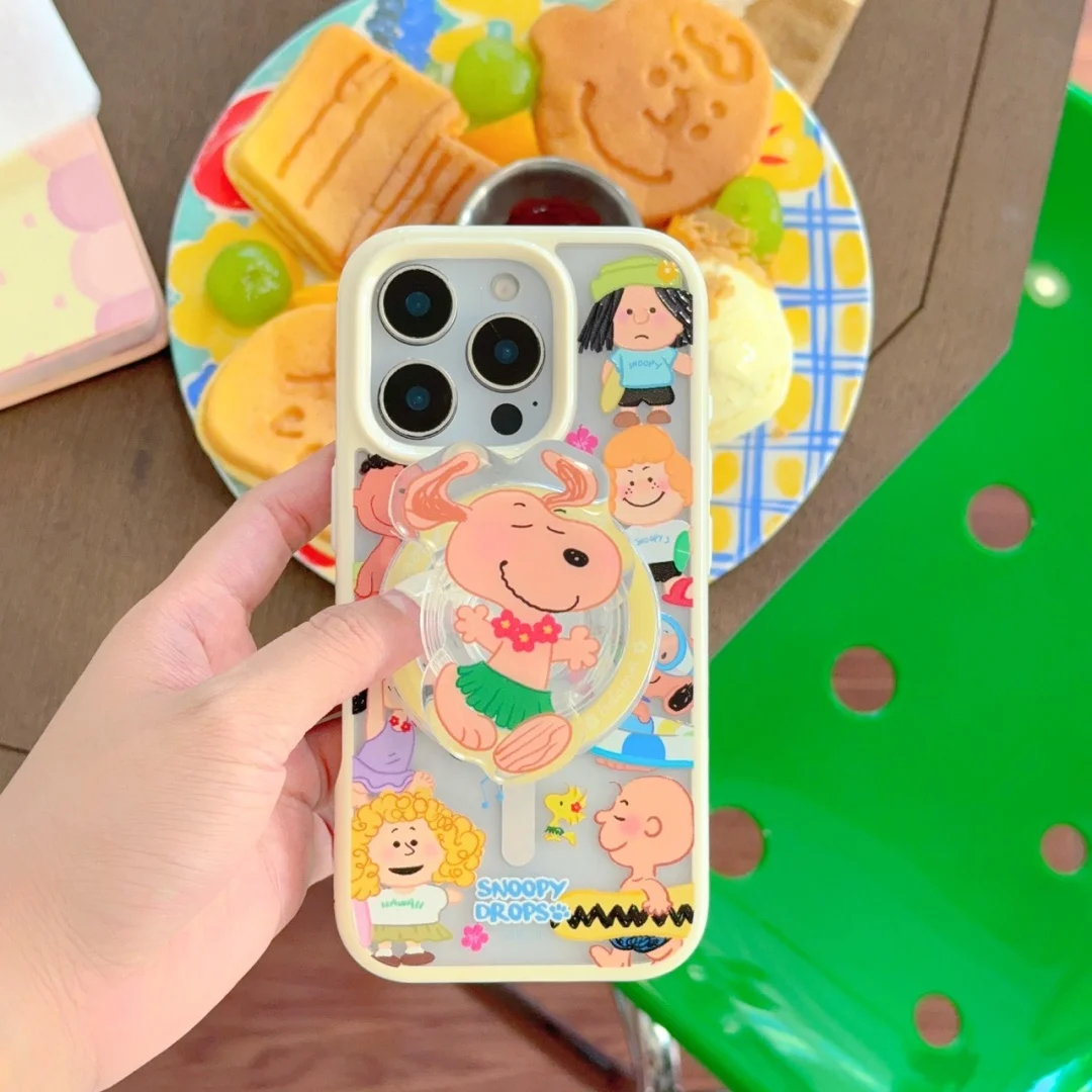 

Cartoon Funny Snoopy Charlie Brown Magnetic Holder Magsafe Wireless Charge Phone Case For iPhone 16 15 14 13 12 Pro Max Cover﻿