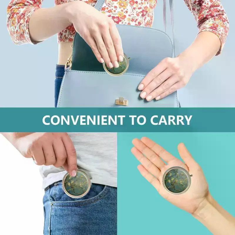Pill Case Pill Box With Mirror Retro Small Pill Case For Purse Or Pocket Pill Box Or Vitamins Fish Oil Supplements Portable