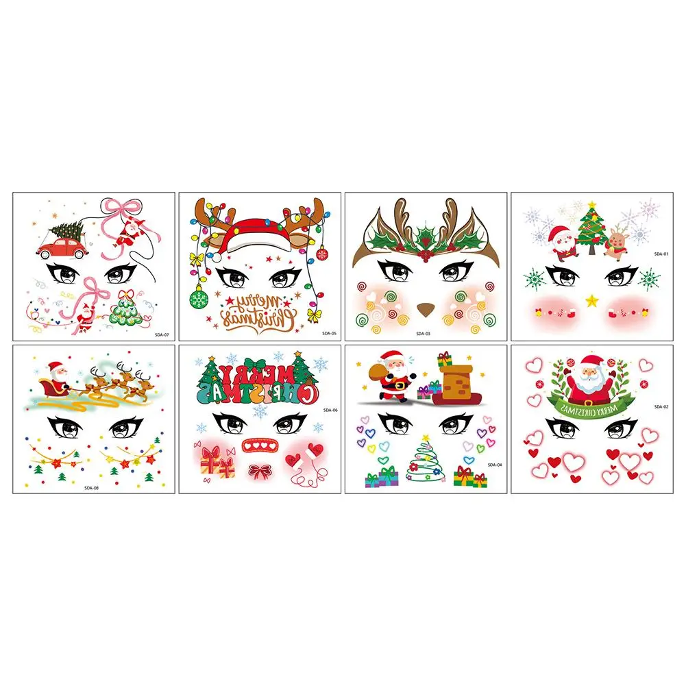 ملصقات وجه مكياج رائعة لعيد الميلاد - ملصقات وجه للأطفال (8 عبوات) لعيد الميلاد الكرتونية لعطلة جديدة J9O7 #6