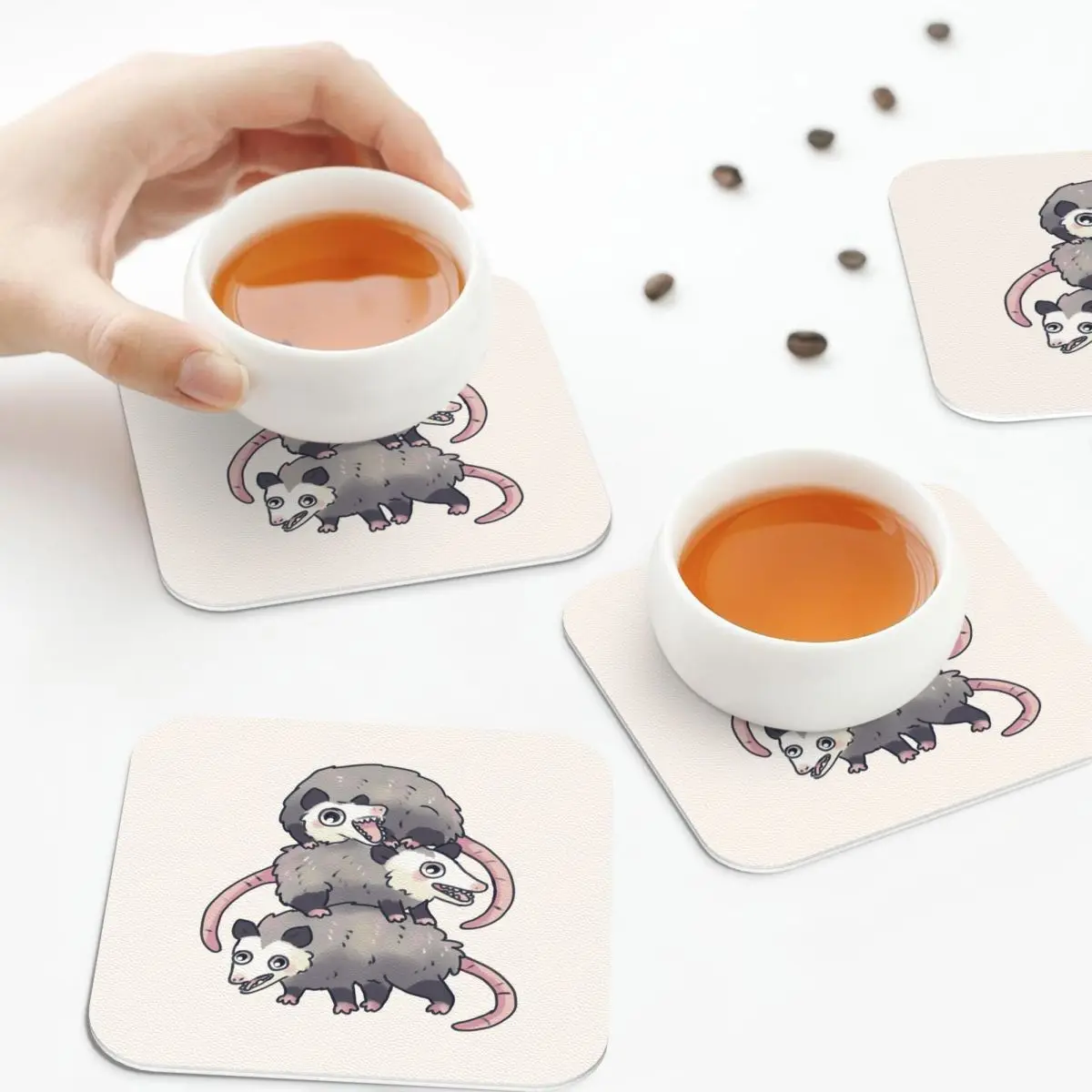 

Opossum Stack Coasters Leather Placemats Non-slip Insulation Coffee Mats For Home Kitchen Dining Pads Set of 4