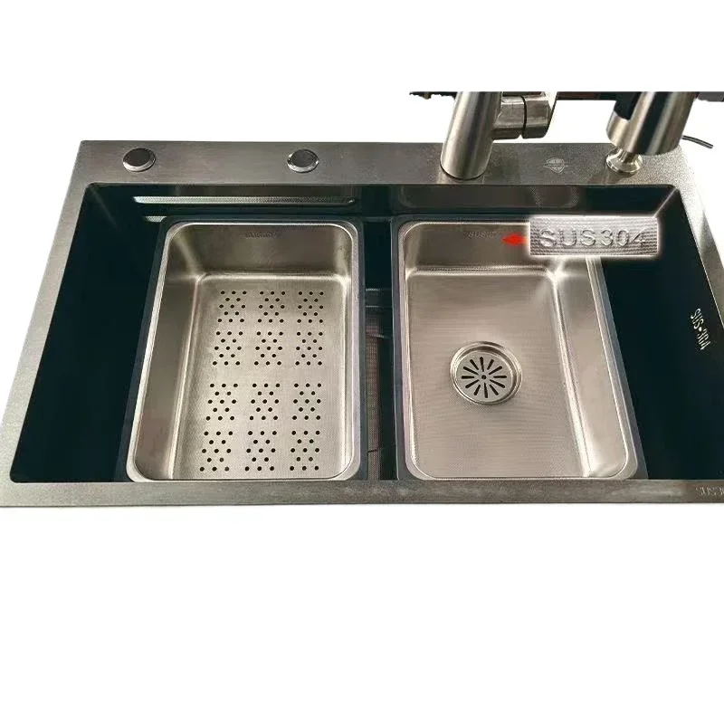 Kitchen stainless steel 304 thickened sink single slot becomes double slot 304 stainless steel basin middle