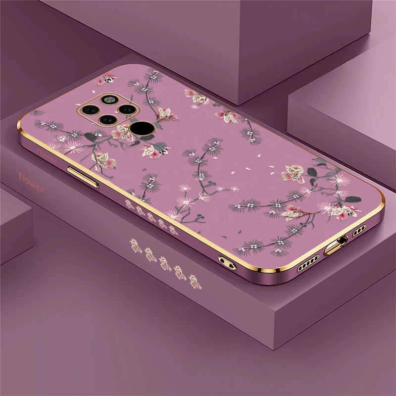 Funda de teléfono para Huawei Mate 30 4G 5G 20X 20 Pro cubierta chapada de silicona suave para Huawei Mate 30 Pro moda flor romántica Capa