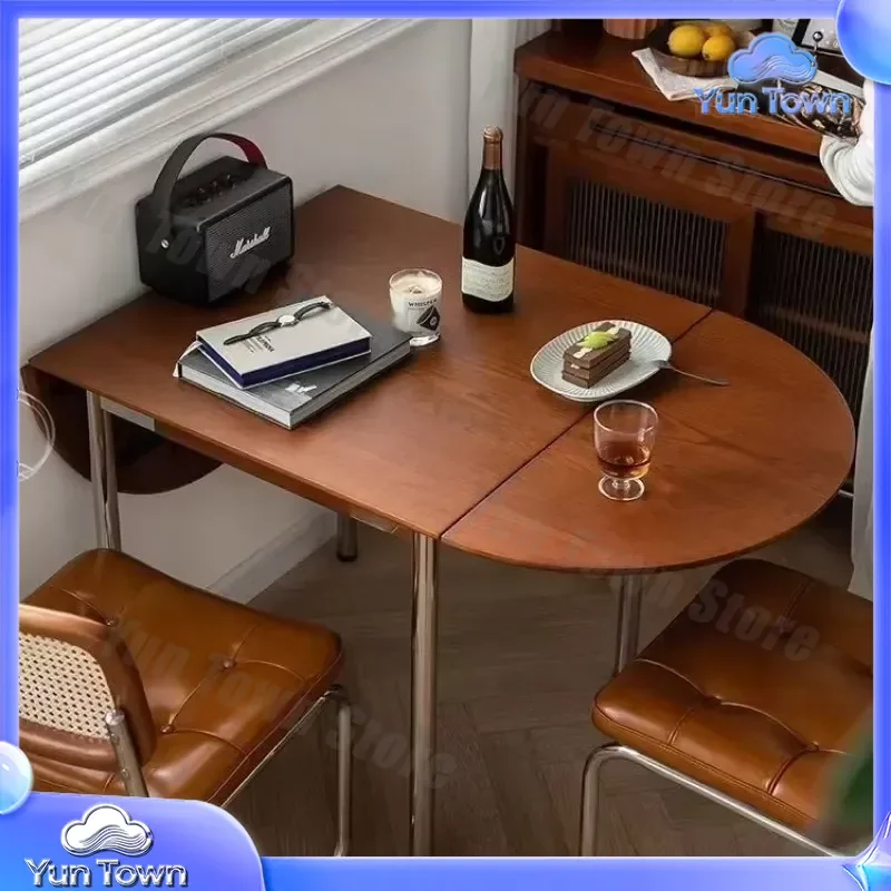 Nordic Solid Wood Foldable Dining Table for Small Apartment Retractable Extendable Retro Minimalist Household Dining Set