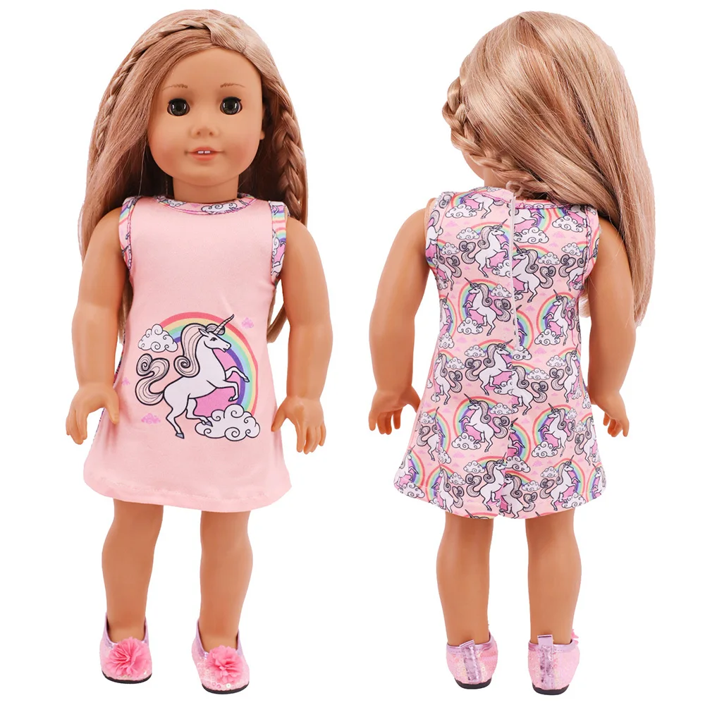 Kawaii Unicorn Printed Doll Clothes Trunk per 18 pollici girl's American & 43Cm Baby Reborn Doll accessori valigia scarpe OG Toys