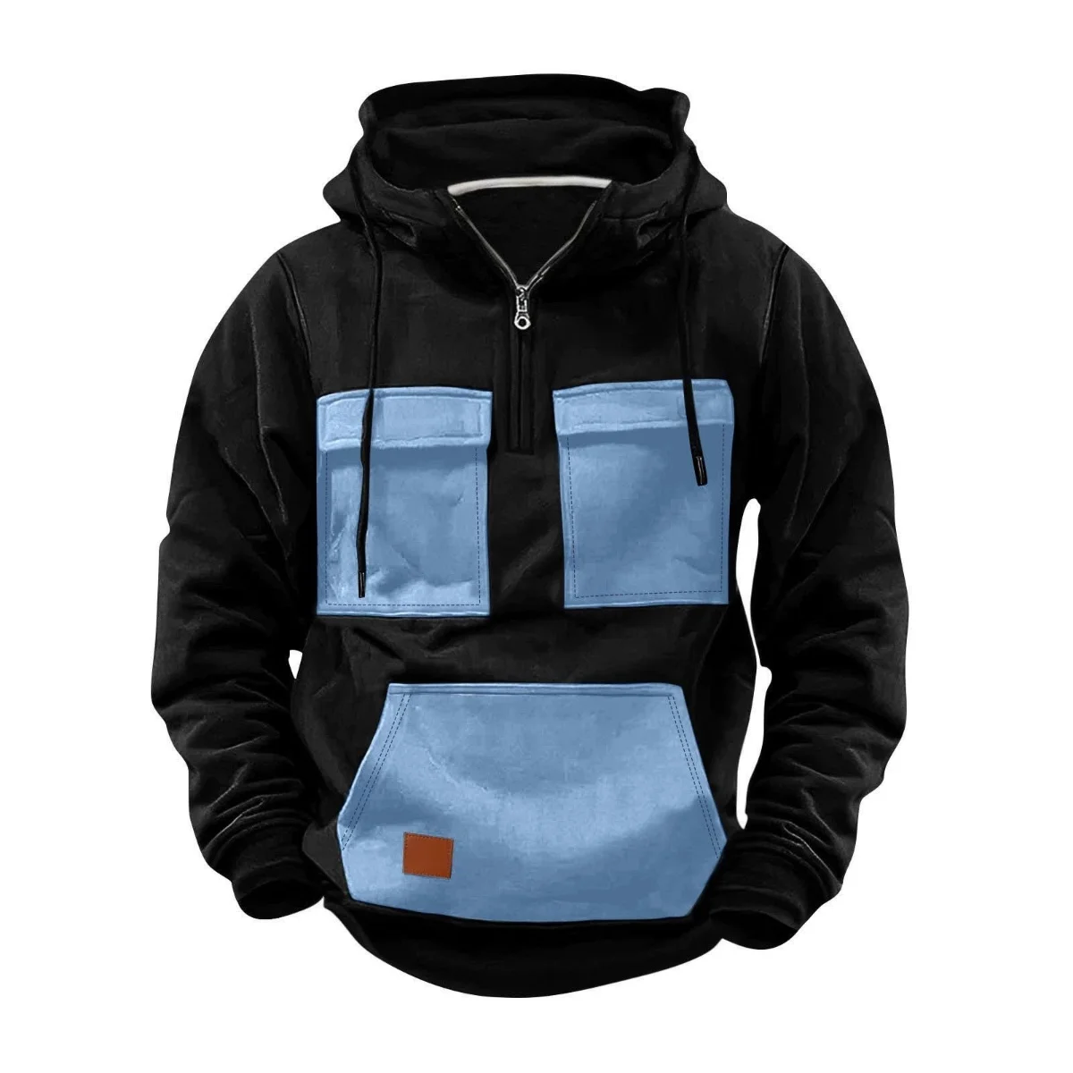 Men's Casual Hip-Hop Style Spring/Summer Half-Zip Hooded Sweatshirt Multiple Pockets Street Fashion Sweatshirt