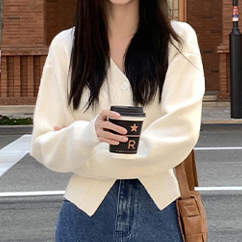 프랑스어 게으른 스타일 니트 카디건 스웨터 가을 v 넥 탑 부드러운 살구 카디건 달콤한 긴 소매 한 사이즈 스웨터 7768