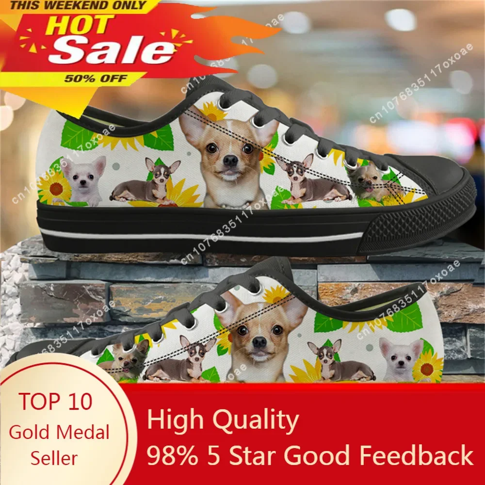 

Chihuahua Sunflower Patterns Female Shoes Autumn Women Flats Shoes Casual Lace Up Shoes for Girls femma Canvas Shoe