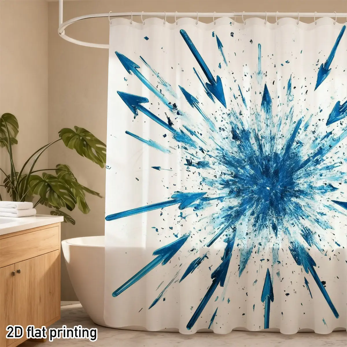 Blue Exploding Arrows Shower Curtain Dynamic Splatter Design Arrow Pattern Heavy Duty Bathroom Decor Modern Home Guest Bath