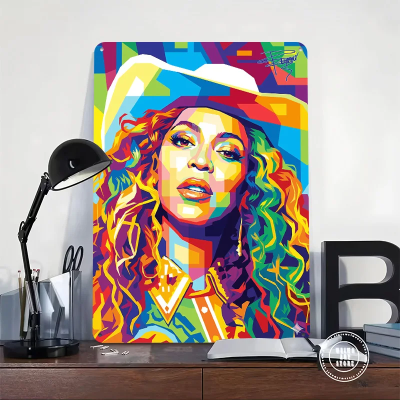 Beyonce Pop Art Portrait 3D Printed Texture Poster Personalized Wall Art Retro Metal Tin Signs for Living Room Decoration Man