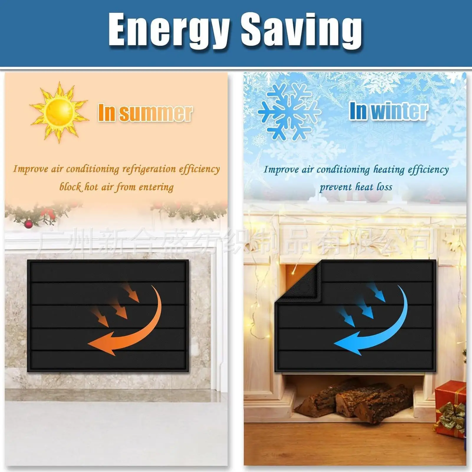 Fireplace Cover Fireplace Draft Stopper With Built-in 12 Strong Magnet Stops Heat Loss Flame-Retardant Fire Place Accessories