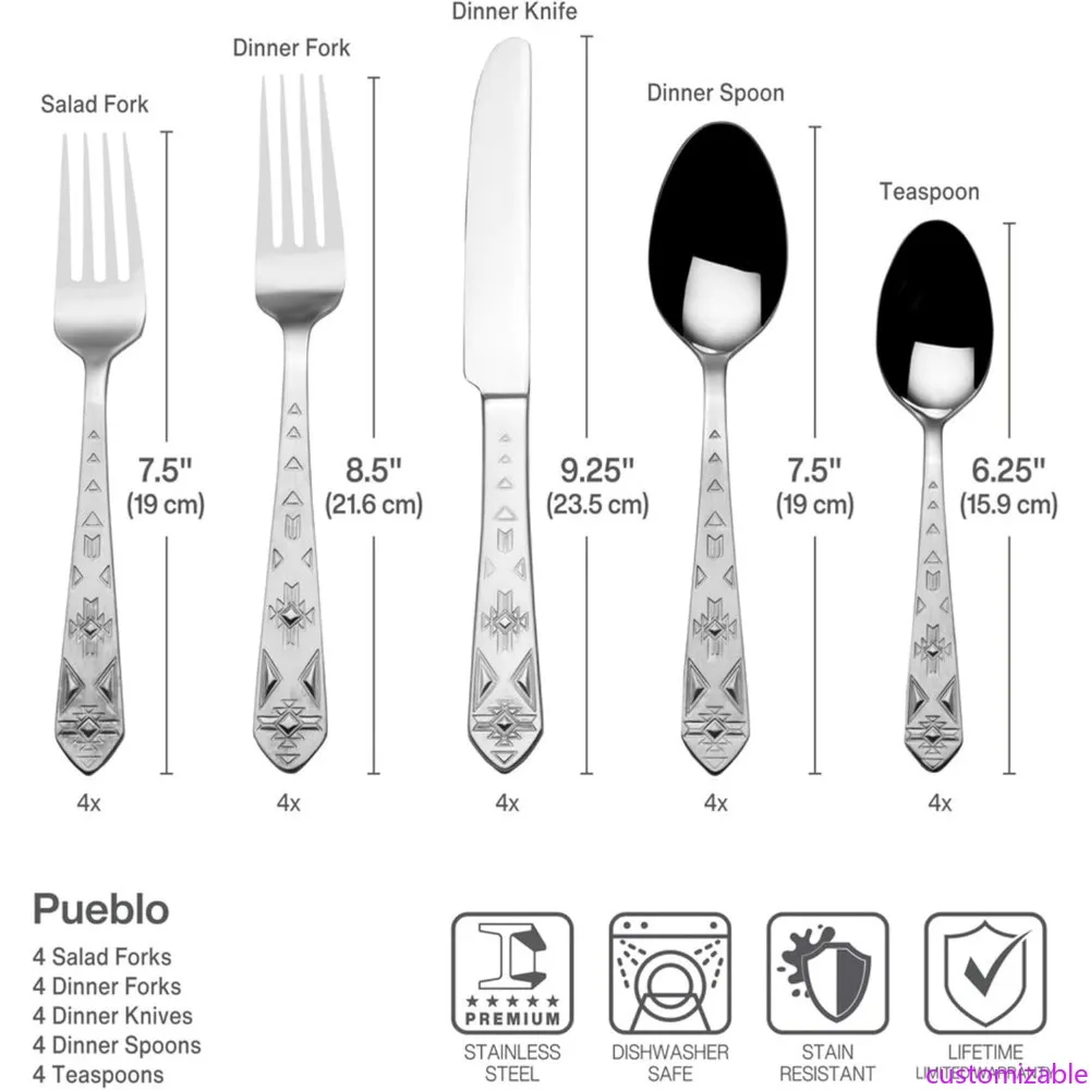 

Towle Pueblo Everyday Flatware Set for 8 People, 42 Pieces, 18/0 Stainless Steel Silverware