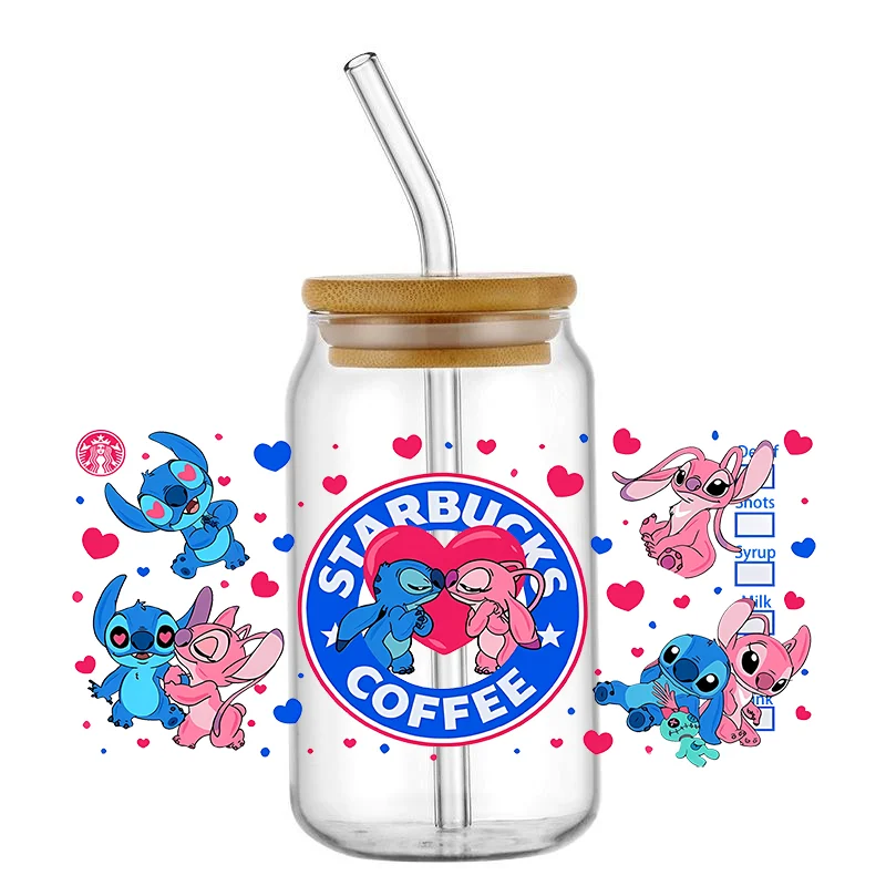 Miniso Disney Stitch 16OZ UV DTF Cup Wrap Transfers Stickers Custom Labels DIY Little Monster Waterproof  For Libbey Glass Can