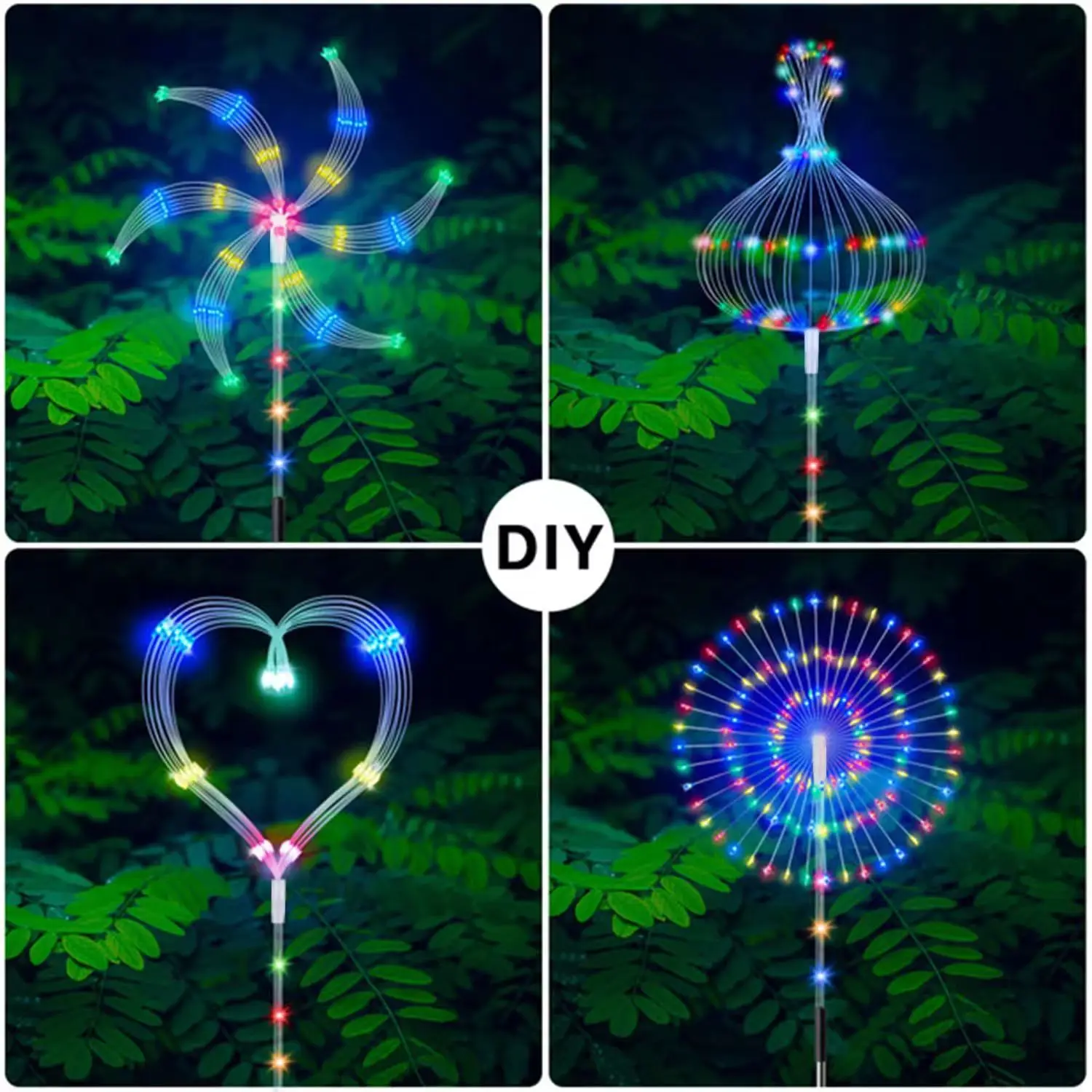 Outdoor impermeável LED Lawn Dandelion, Pátio Decoração, Atmosfera String Luz, 1 Drag, 5 Fogos de Artifício Solar, 65 Grau