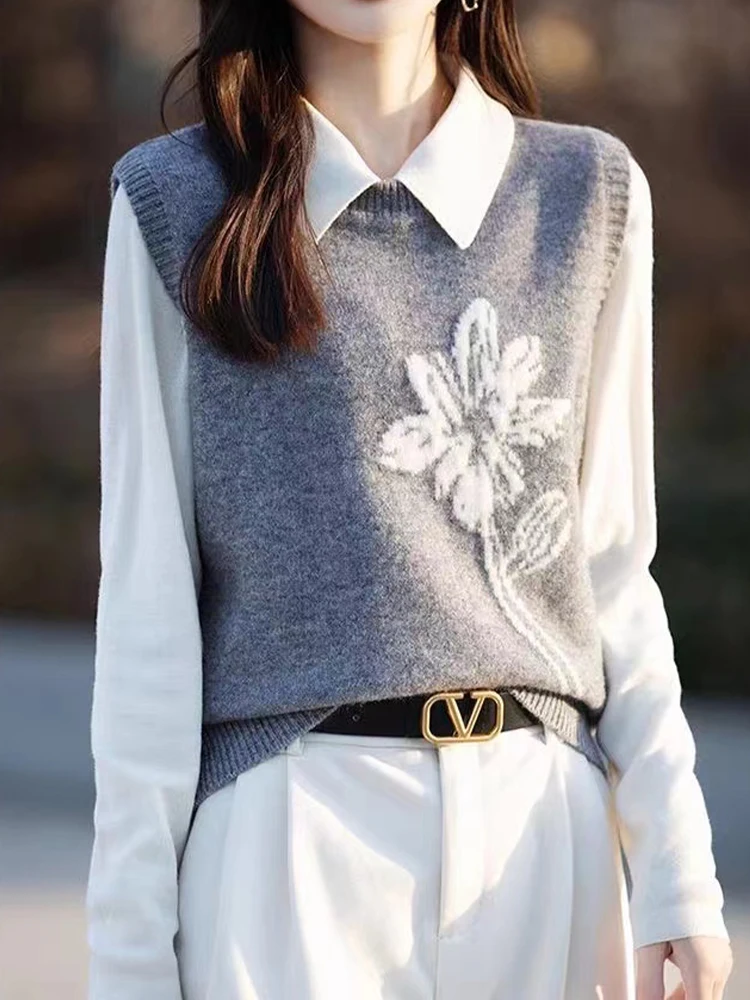 

Многослойный круглый жилет в стиле ретро, женский свободный вязаный топ с подплечниками, жилет, верхняя одежда, осень-зима, Новое поступление